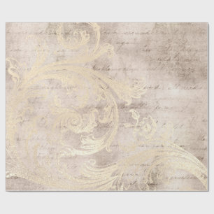 Elfenbein und Gold Grunge Damast Kalligrafie Geschenkpapier