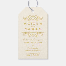 Elfenbein und Gold Wedding Wine Bottle Monogram Geschenkanhänger