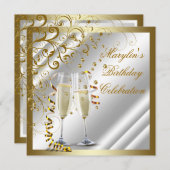 Elfenbein und Gold zum Geburtstag Einladung (Vorne/Hinten)