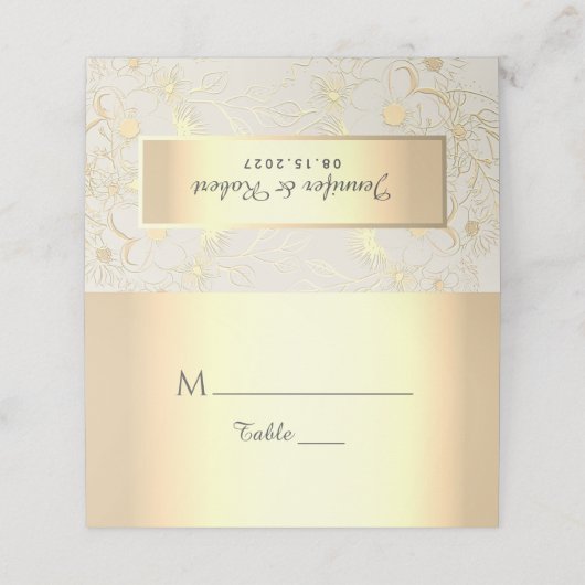 Elfenbein und Goldhochzeit-Platzkarte Platzkarte (Außenseite Aufgefaltet)