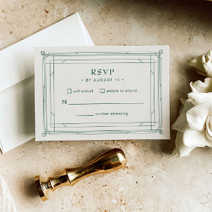 Elfenbein und Grün Elegante Hochzeit an den Feie RSVP Karte
