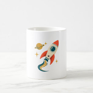 Elfenbein- und Korallen-Retro-Rakete mit beringtem Kaffeetasse
