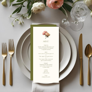 Elfenbein und Olivenöl   Chic Floral Rose Wedding Menükarte