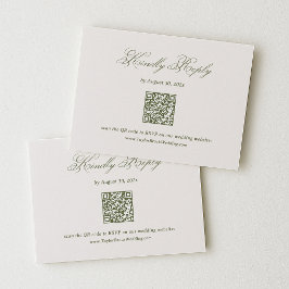 Elfenbein und Olivgrün Hochzeit RSVP Qr Code Begleitkarte