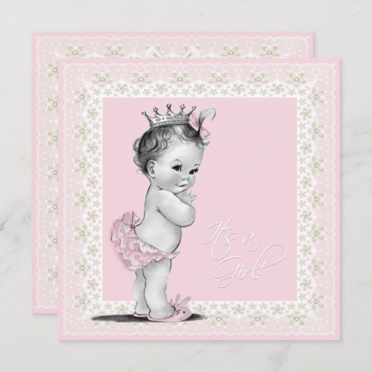 Elfenbein und Pink Baby Girl Shower Einladung (Vorne/Hinten)