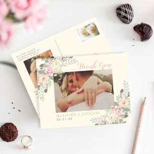 Elfenbein und Rosa Floral Boho Wedding Foto Vielen Postkarte