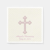 Elfenbein und Rosa Kreuz Christening Serviette (Vorderseite)