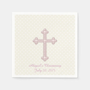 Elfenbein und Rosa Kreuz Christening Serviette