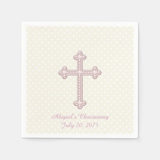 Elfenbein und Rosa Kreuz Christening Serviette (Vorderseite)