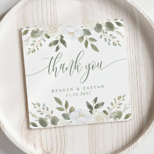 Elfenbein- und Salbei-Blumen-Hochzeits-Dankeskarte Dankeskarte