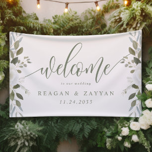 Elfenbein und Salbei Elegante Florale Hochzeitsbeg Banner