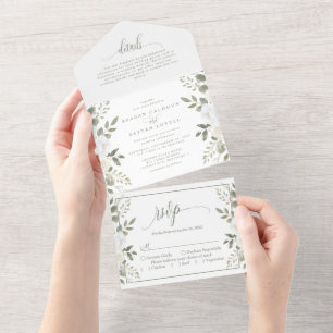 Elfenbein- und Salbei-Sophisticated Floral-Hochzei All In One Einladung