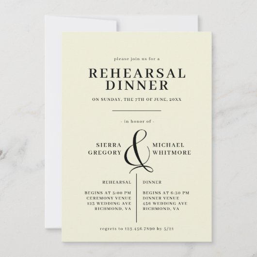 Elfenbein und Schwarz | Elegantes Abendessen mit V Einladung (Vorderseite)