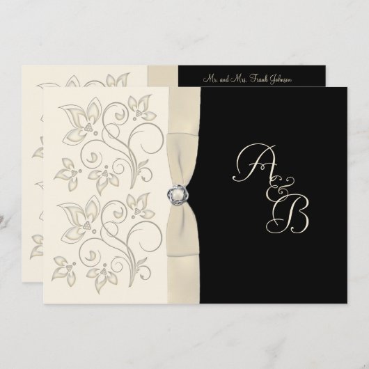 Elfenbein und Schwarz mit Perlmutt Liebe Nicht ein Einladung (Vorne/Hinten)