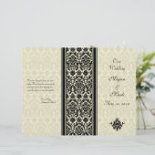 Elfenbein und schwarzes Damast-Hochzeitsprogramm (Stehend Vorderseite)