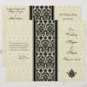 Elfenbein und schwarzes Damast-Hochzeitsprogramm (Vorne/Hinten)