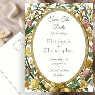 Elfenbein und Thymian Grün Florale Hochzeit Termin Postkarte