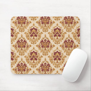 Elfenbein vergoldeter floraler Damast Mousepad