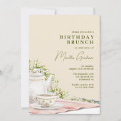 Elfenbein | Vintager Tee Geburtstagsbrunch Einladung (Vorderseite)