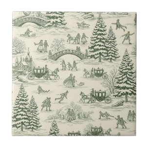 Elfenbein-Waldgrün-Französisches-Land-Winter-Toile Fliese