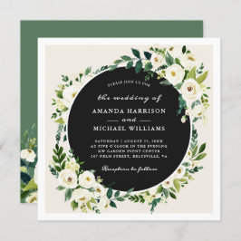 Elfenbein Weiße Grüne Blumenplatz Hochzeit Einladung