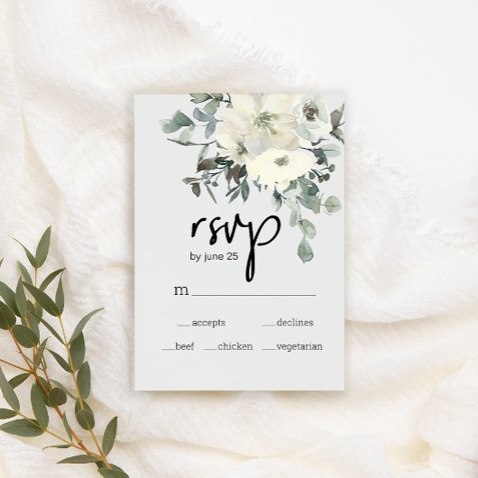 Elfenbein White Roses Floral Wedding RSVP