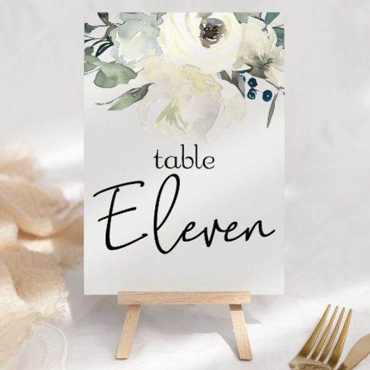 Elfenbein White Roses Floral Wedding Tischnummer