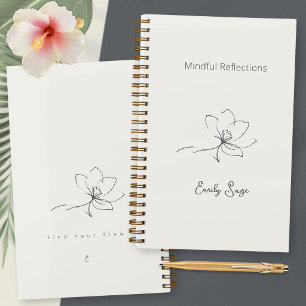 Elfenbein Zen Yoga Blumen-Linien Kunst Schiefergra Notizblock