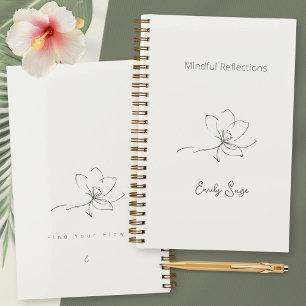 Elfenbein Zen Yoga Florale Linien Kunst Salbei Grü Notizblock