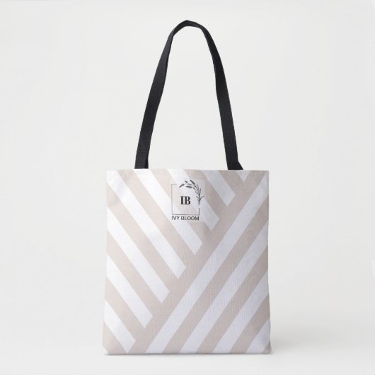 Elfenbeinbeige Streifen Monogram Tote Bag Tasche (Vorderseite)