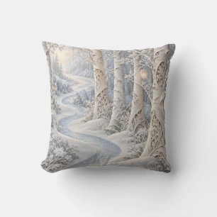 Elfenbeinblaue Winterwald-Relief-Illusion Kissen