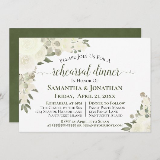 Elfenbeinblume Hochzeitsfest Probe Dinner Einladung (Vorne/Hinten)