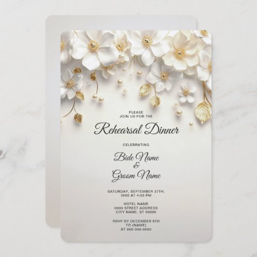Elfenbeinblume Probe Abendessen Einladung (Vorne/Hinten)