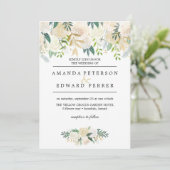 Elfenbeinblume Rose Grüne Hochzeit Rosa Rosa Einladung (Stehend Vorderseite)