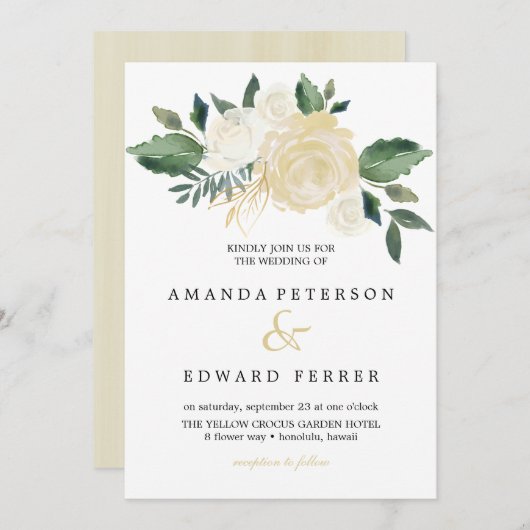 Elfenbeinblume Rose im Blumenstrauß Einladung (Vorne/Hinten)