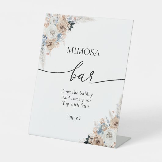 Elfenbeinblume und blauer Boho Blumenschild Mimosa Sockelschild (Vorderseite)