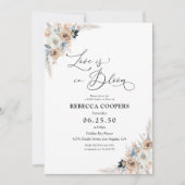 Elfenbeinblume und blauer Boho Brautparty Einladung (Vorderseite)