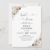 Elfenbeinblume und blauer Boho Brautparty Einladung (Vorderseite)