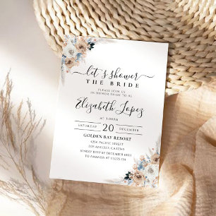 Elfenbeinblume und blauer Boho Brautparty Einladung