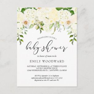 Elfenbeinblumen-Aquarell-Baby-Shower-Einladung Postkarte