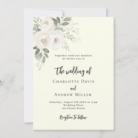 Elfenbeinblumen Einladung zur Hochzeit (Vorderseite)