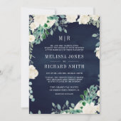 Elfenbeinblumengrün-Blätter in einer Marinehochzei Einladung (Vorderseite)