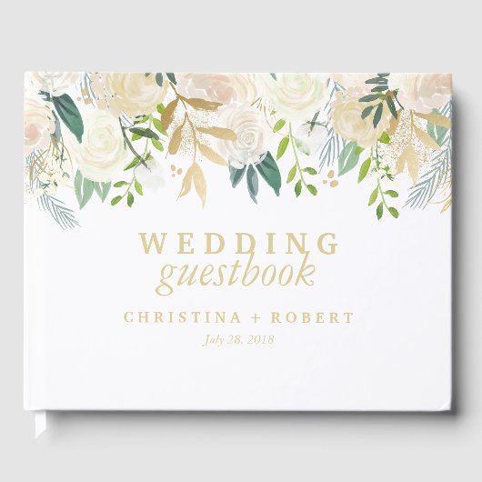 Elfenbeinblumenhochzeit Personalisierte Münze Gästebuch (Vorderseite)