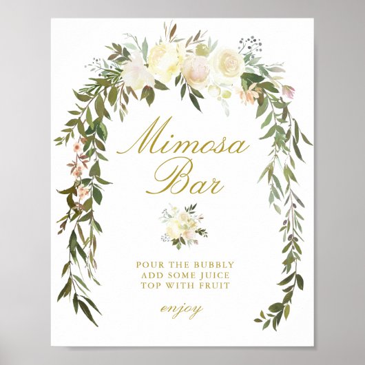 Elfenbeinblumenschild Brautparty mimosa Bar Poster (Vorne)