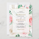 Elfenbeinblush Pink Blütengoldrahmen QR Code Hochz Einladung (Vorderseite)