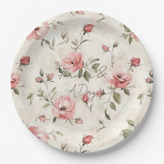 Elfenbeinblush Pink Roses Blumenzehen Pappteller (Vorderseite)