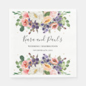 Elfenbeinblüte Lila Peach Blumengrün Hochzeit Serviette (Vorderseite)