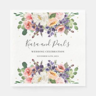 Elfenbeinblüte Lila Peach Blumengrün Hochzeit Serviette