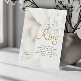 Elfenbeinblüten & Goldschrift Brautparty Ring-Spie Sockelschild