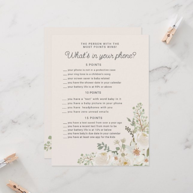 Elfenbeinblütendusche Telefonspielkarte (Vorderseite/Rückseite Beispiel)